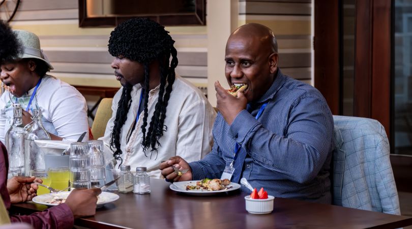 A church group having lunch in the resturant