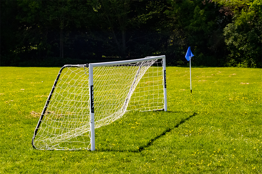 A 5-aside football goal on The Hayes sports field