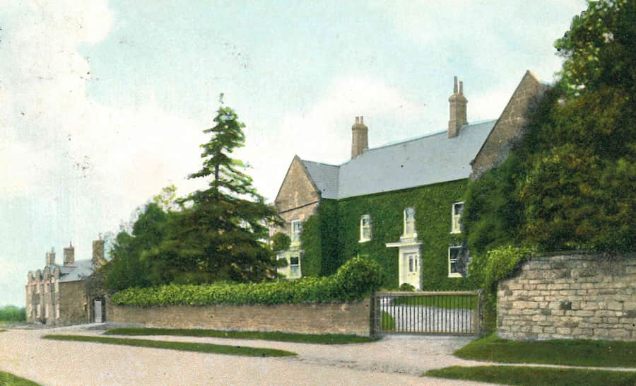 A painting of Highgate House before the renovations, showing green ivy growing on the outside and the old road.