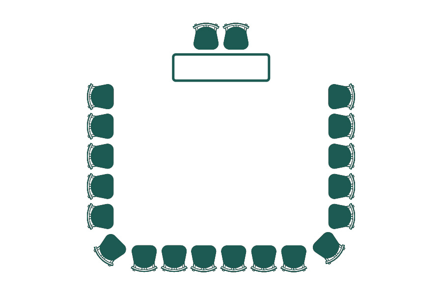 A diagram of chairs set out in a U-shape with the gap facing the front.