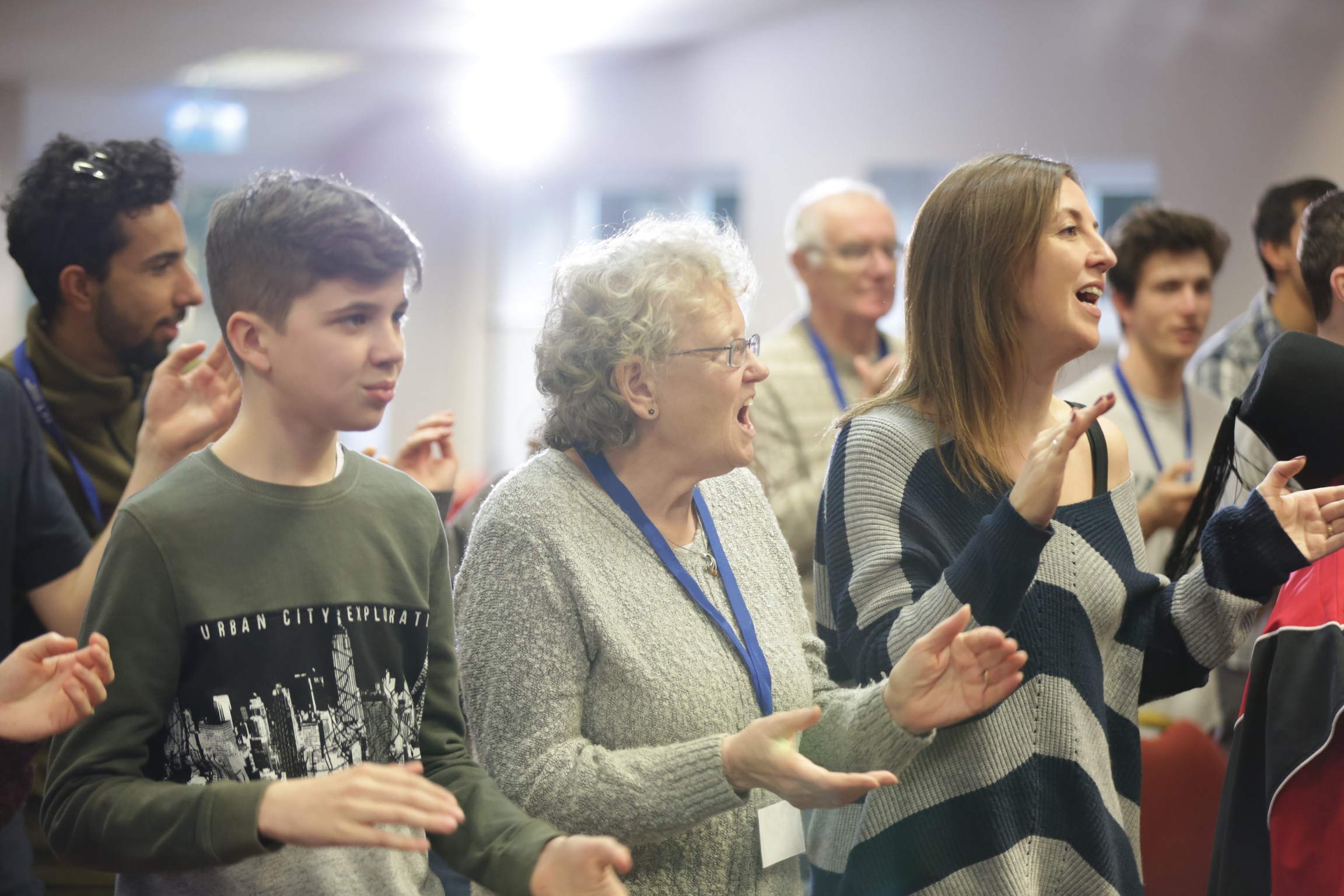 Church family worshipping together